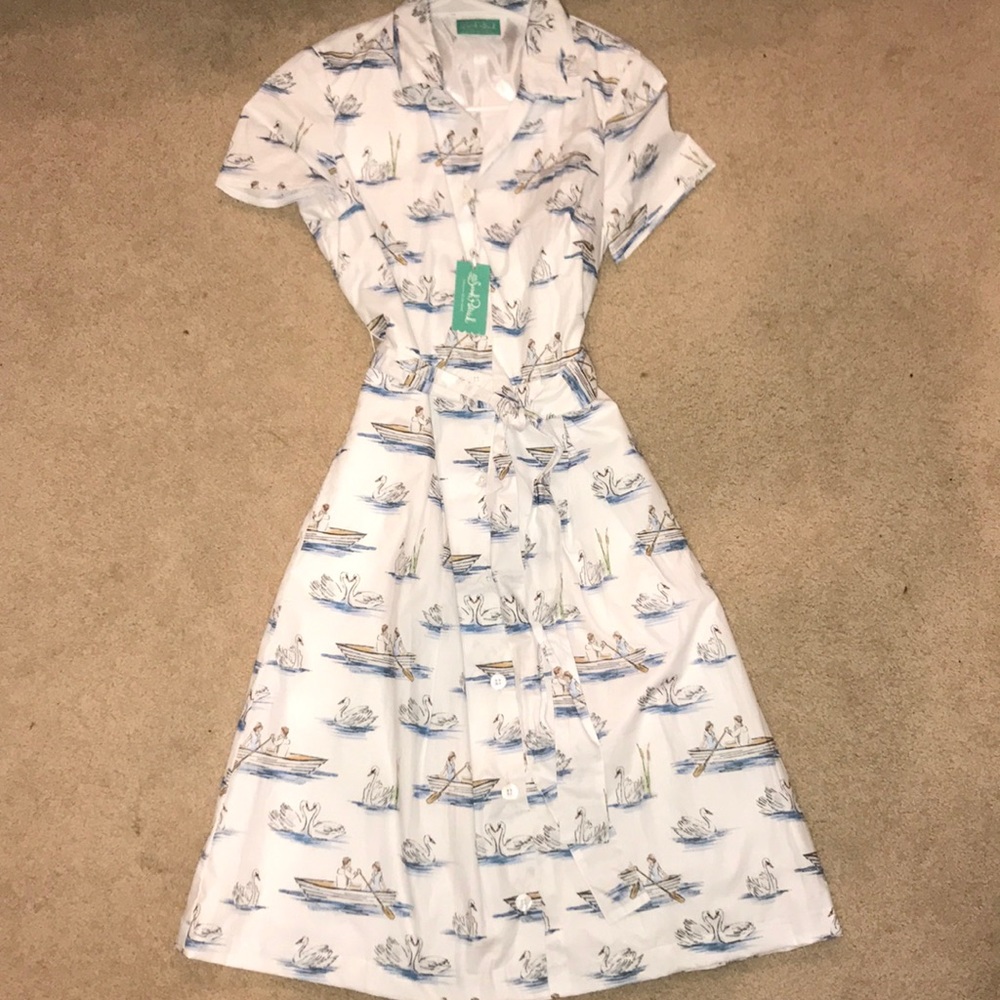 Sarah Patrick swan print button down dress